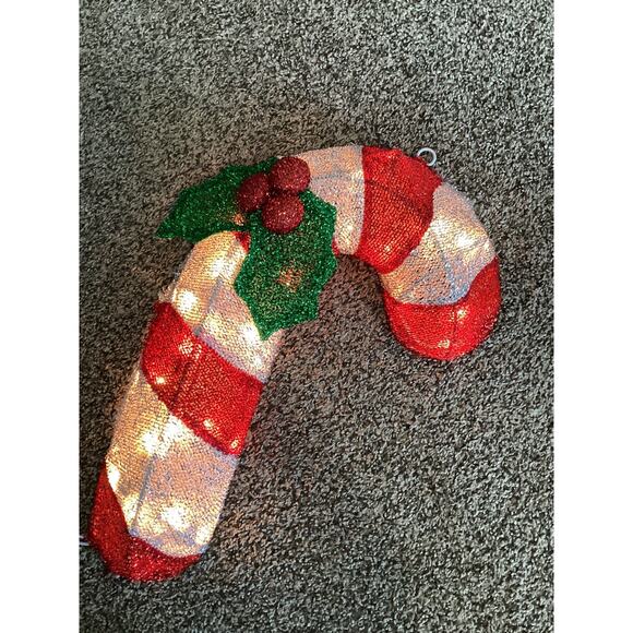 15" Christmas Holiday Tinsel Lighted Candy Cane Yard Door Window Display Decor - Picture 1 of 5